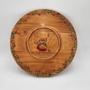 Vintage Wood Tray Hand Painted Dutch Girl Woodcroftery Upcycle Wall Folk Art 50s